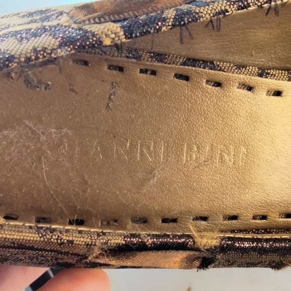 Vintage Gianna Bini heel size 8 brown fabric bow leather sole - Picture 4 of 6